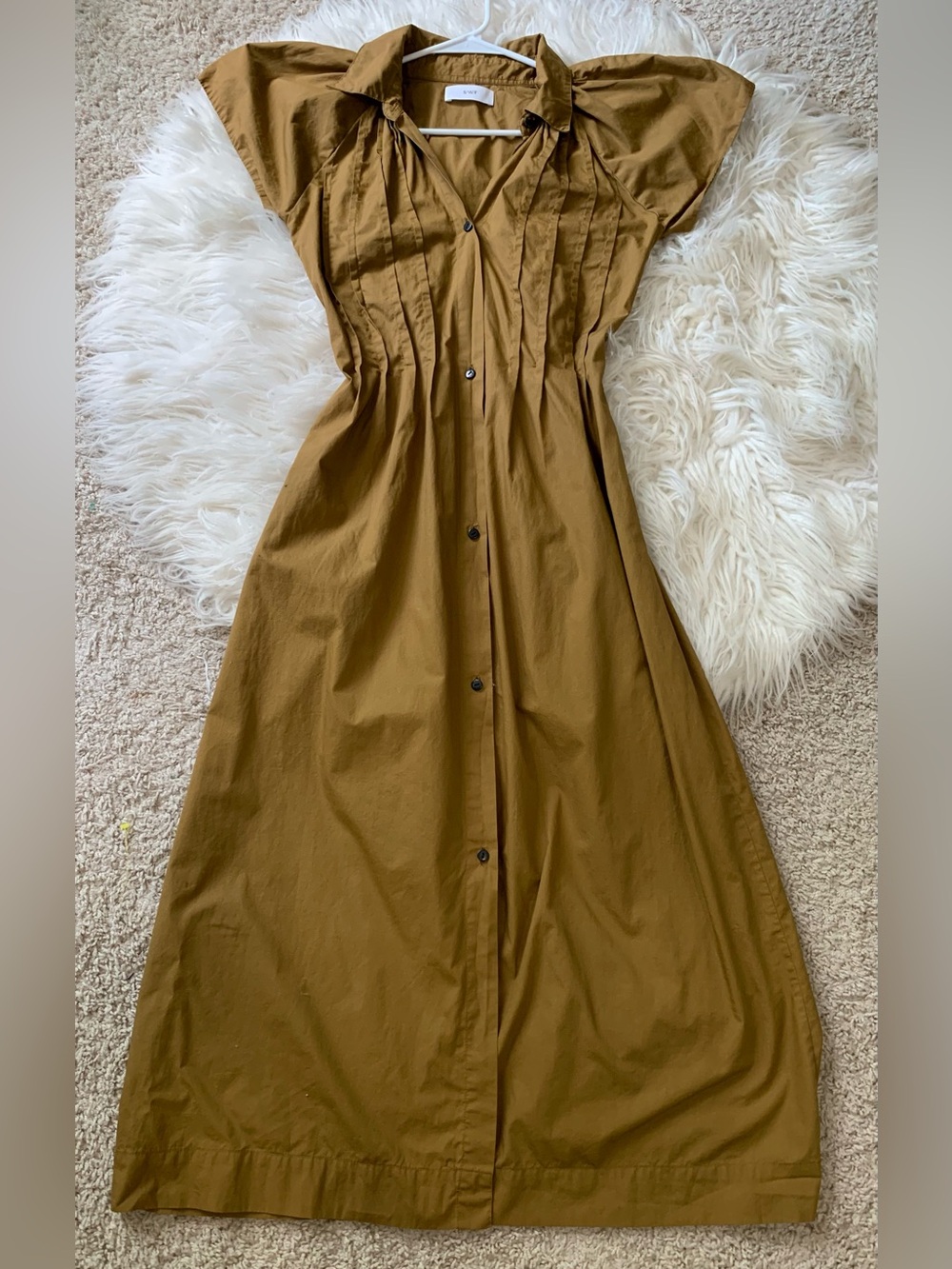 S/W/F Pleated Button Up Midi Dress Tan Size Extra Small